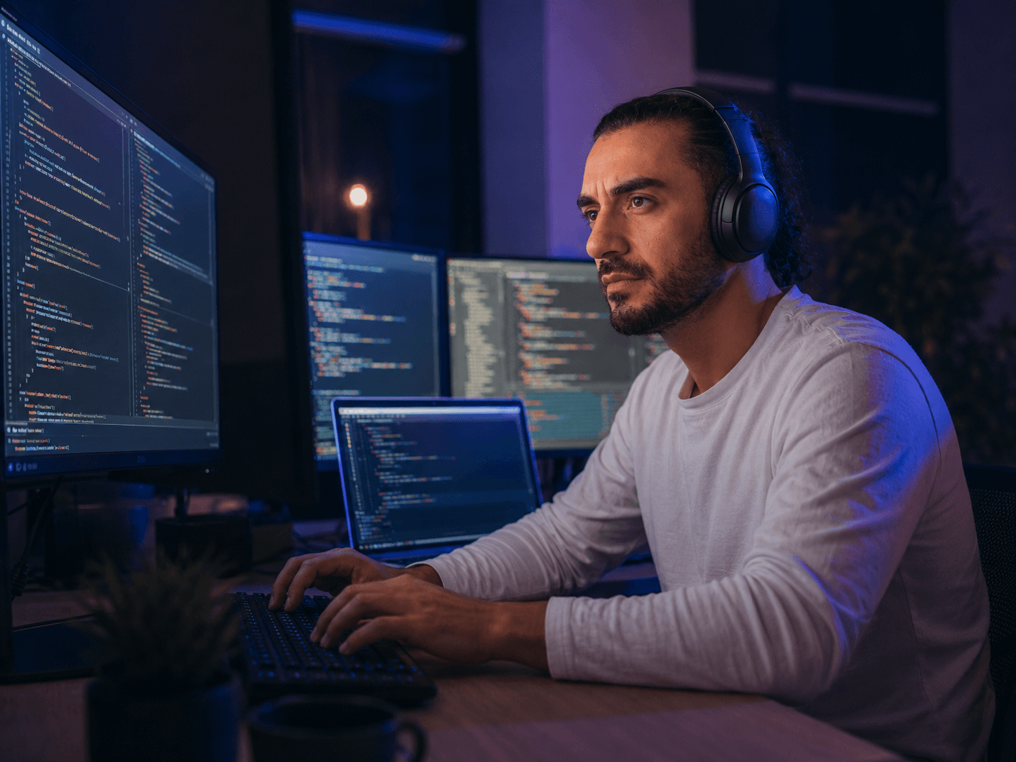 Amir working at his desk